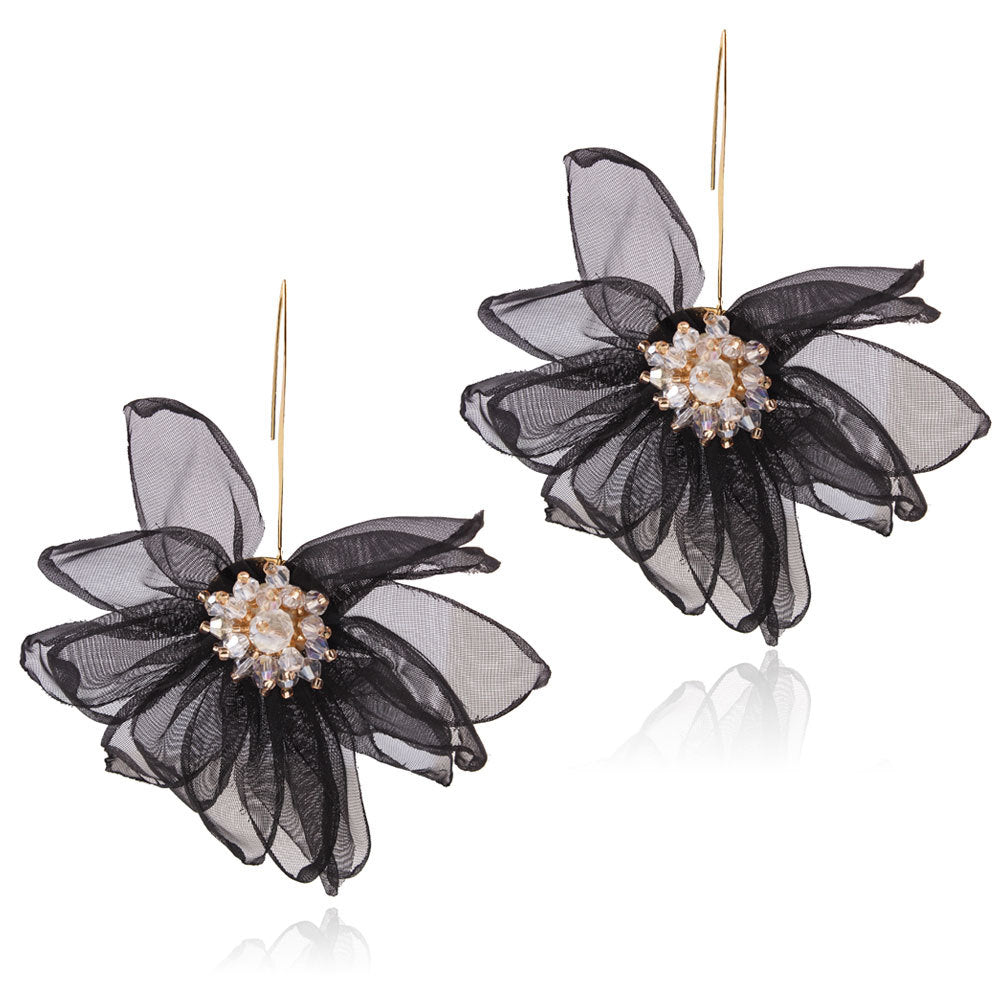 Wholesale Fabric Large Petal Flower Earrings